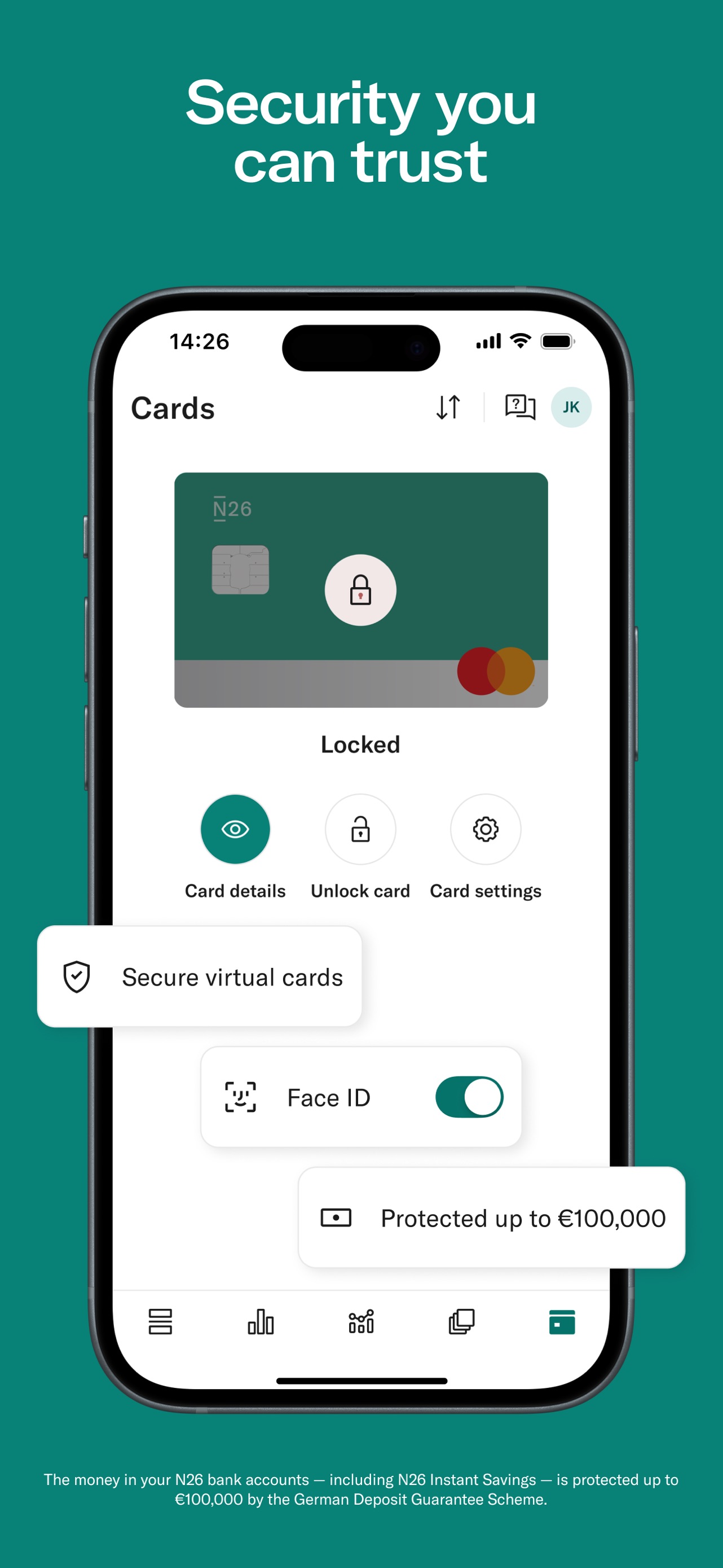 N26 App Store screenshot 8: Security you can trust
