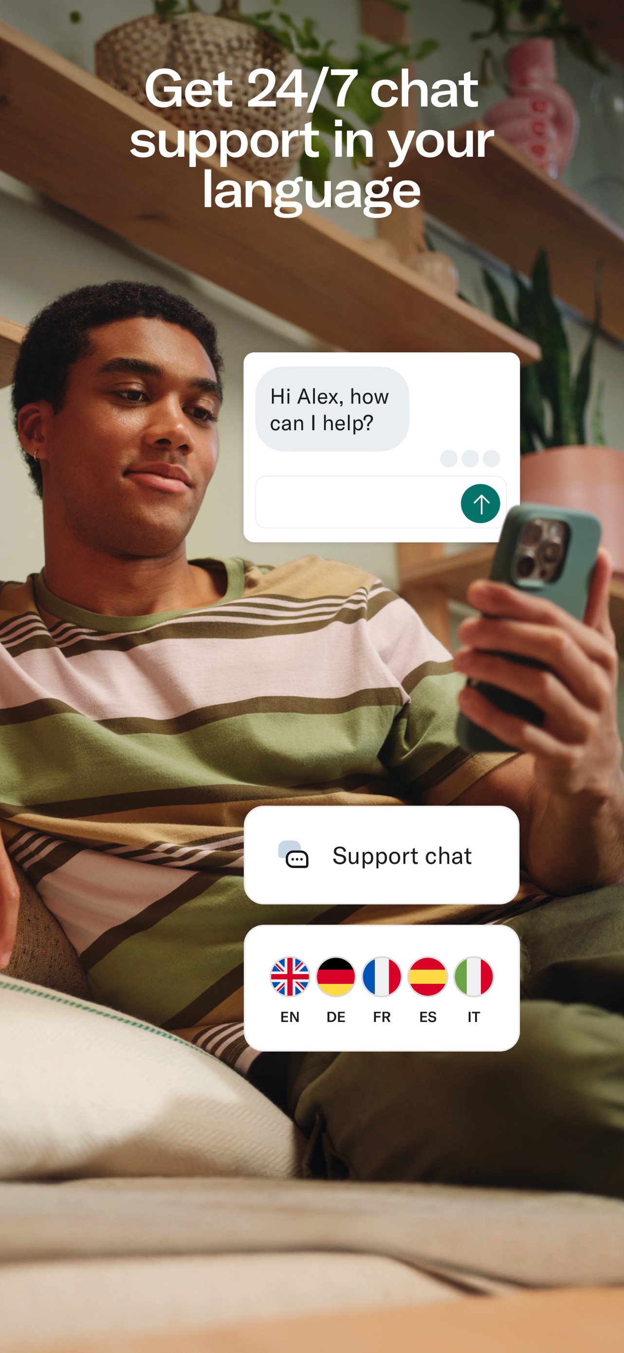 N26 App Store screenshot 9: Get 24/7 chat support in your language