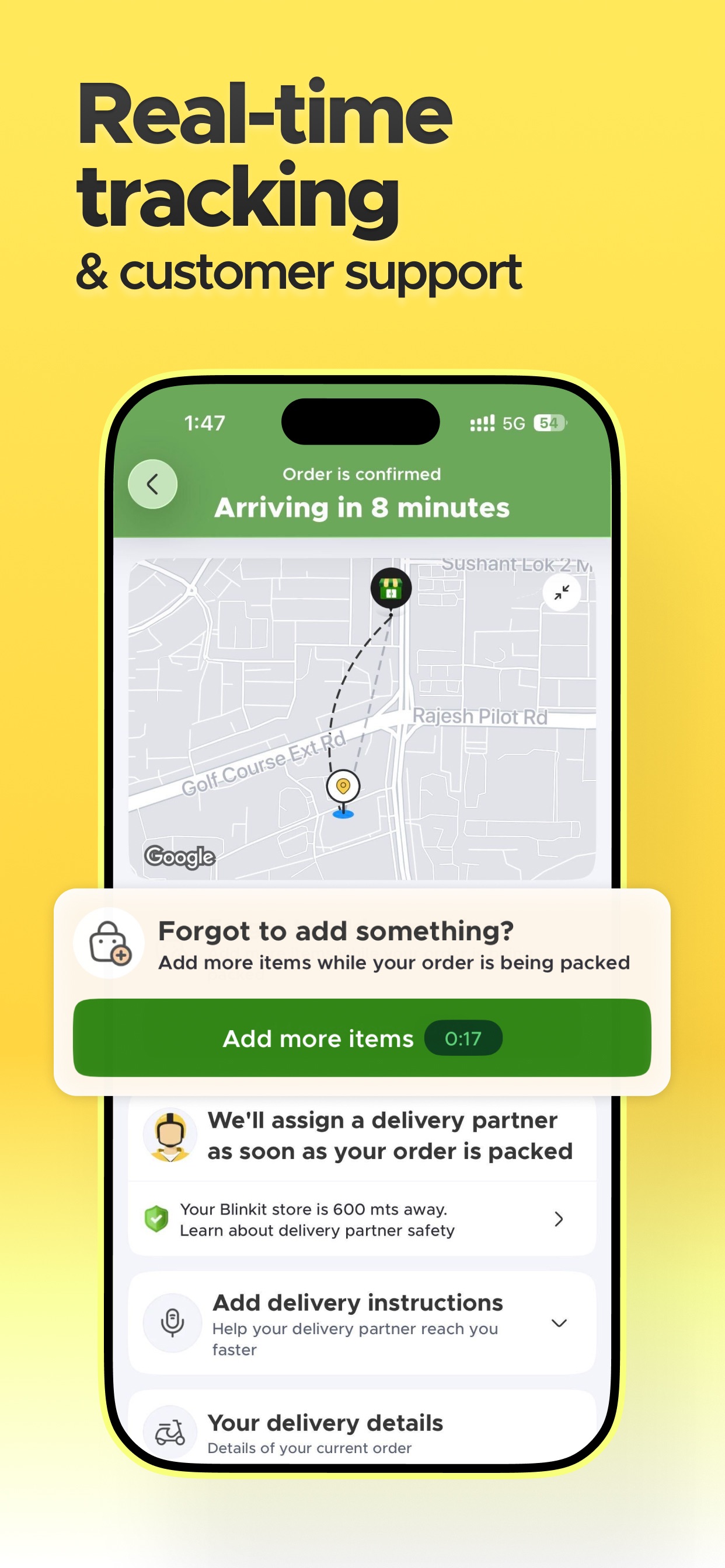 Blinkit App Store screenshot 10: Real-time tracking & customer support