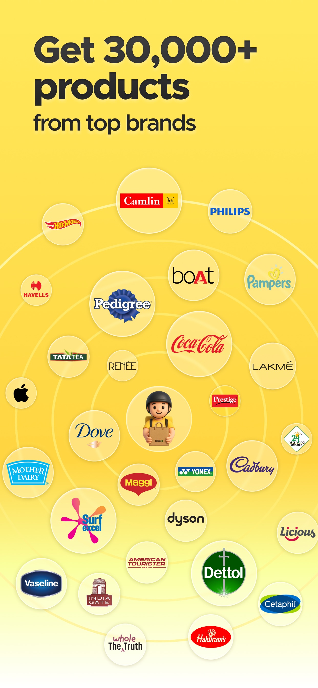Blinkit App Store screenshot: Get 30,000+ products from top brands