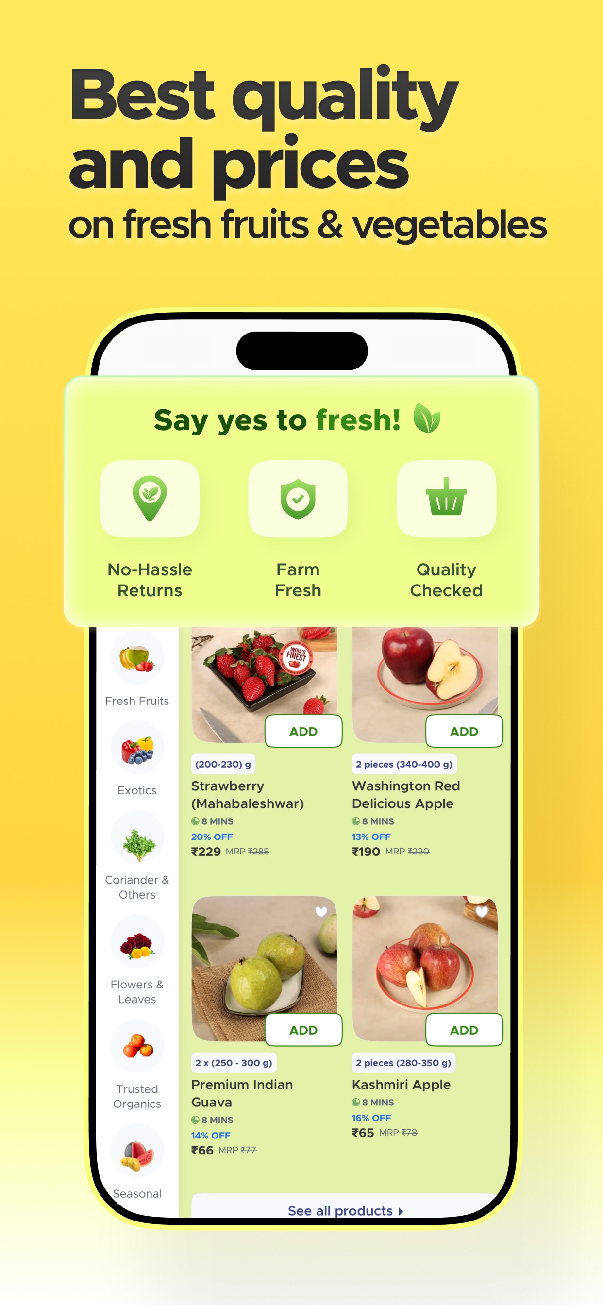 Blinkit App Store screenshot: Best quality and prices on fresh fruits & vegetables