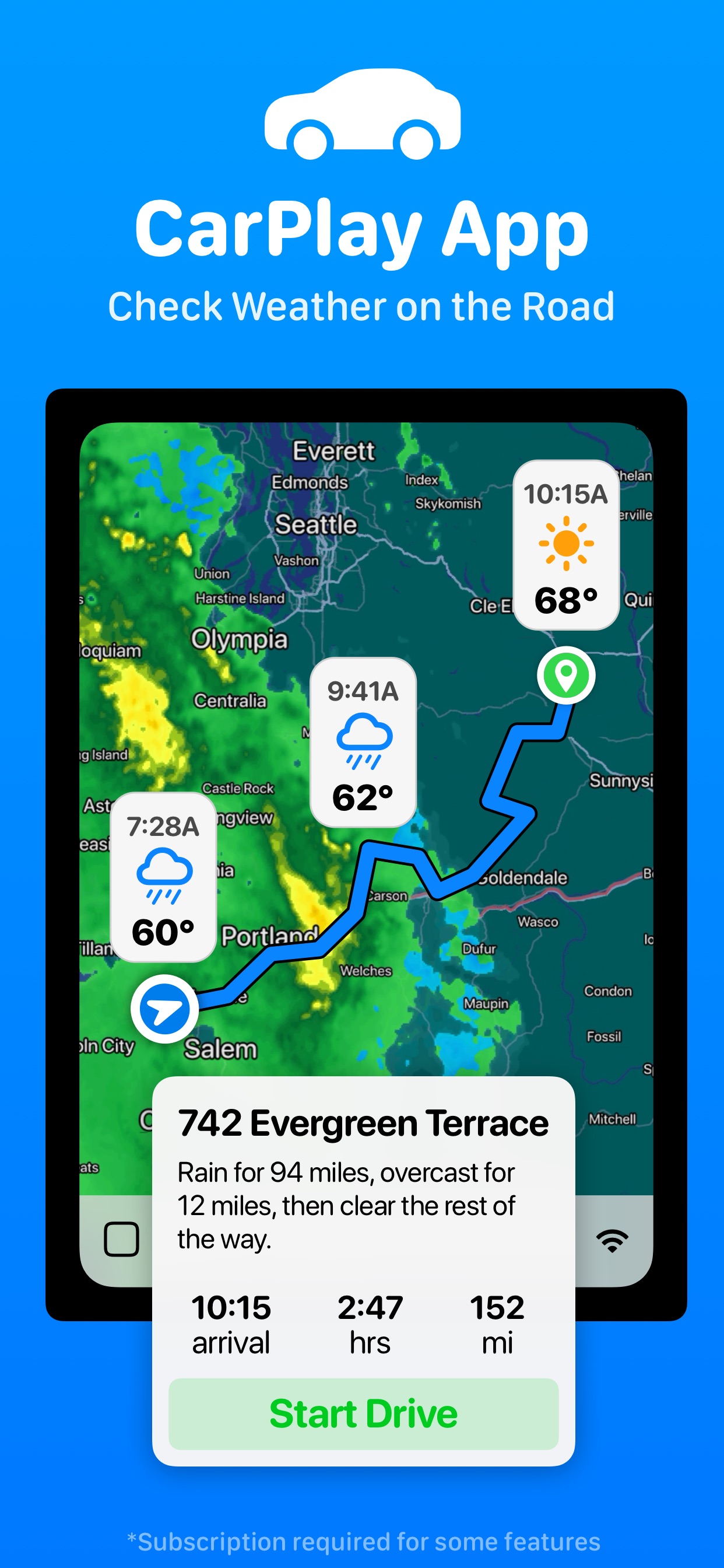 CARROT Weather App Store screenshot: CarPlay App Check Weather on the Road