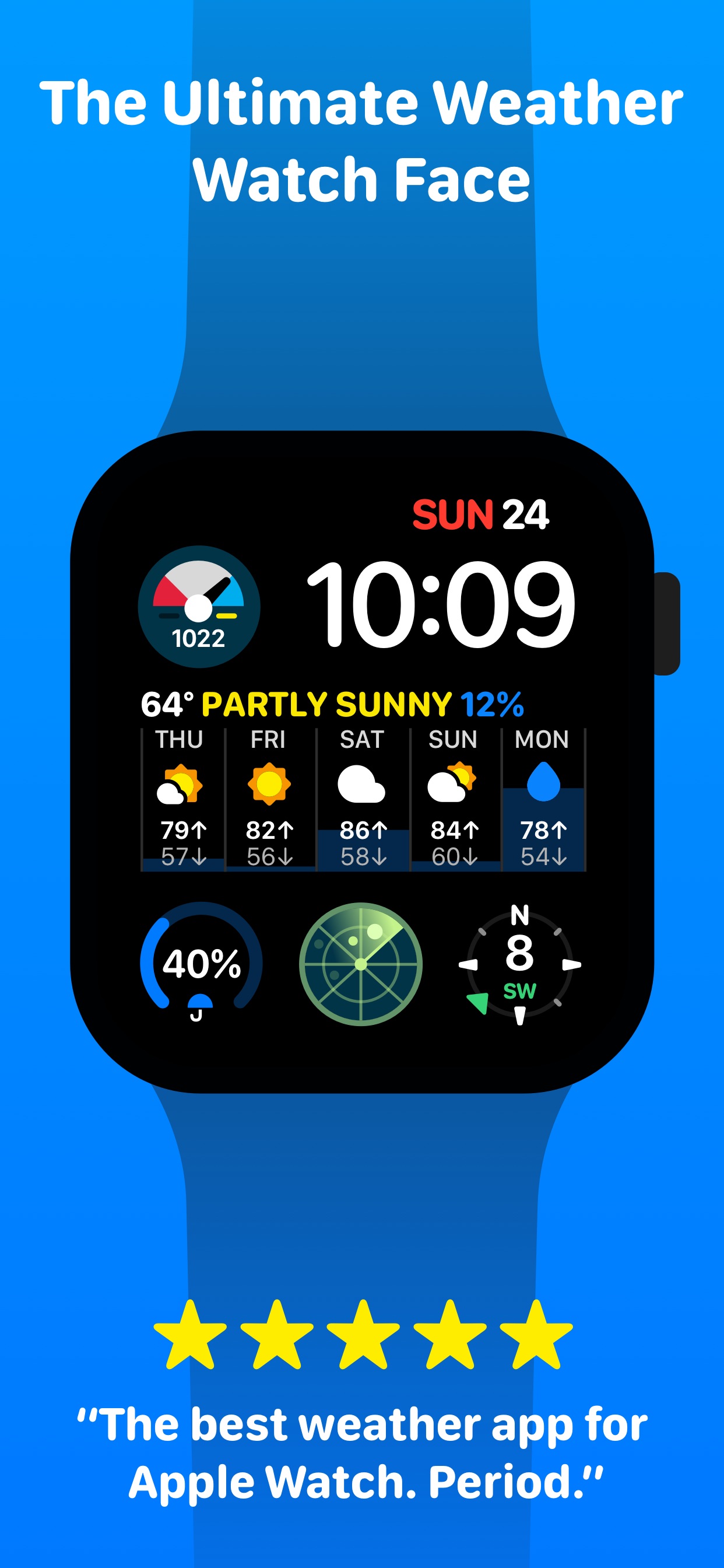 CARROT Weather App Store screenshot 6: The Ultimate Weather Watch Face "The best weather app for Apple Watch. Period."