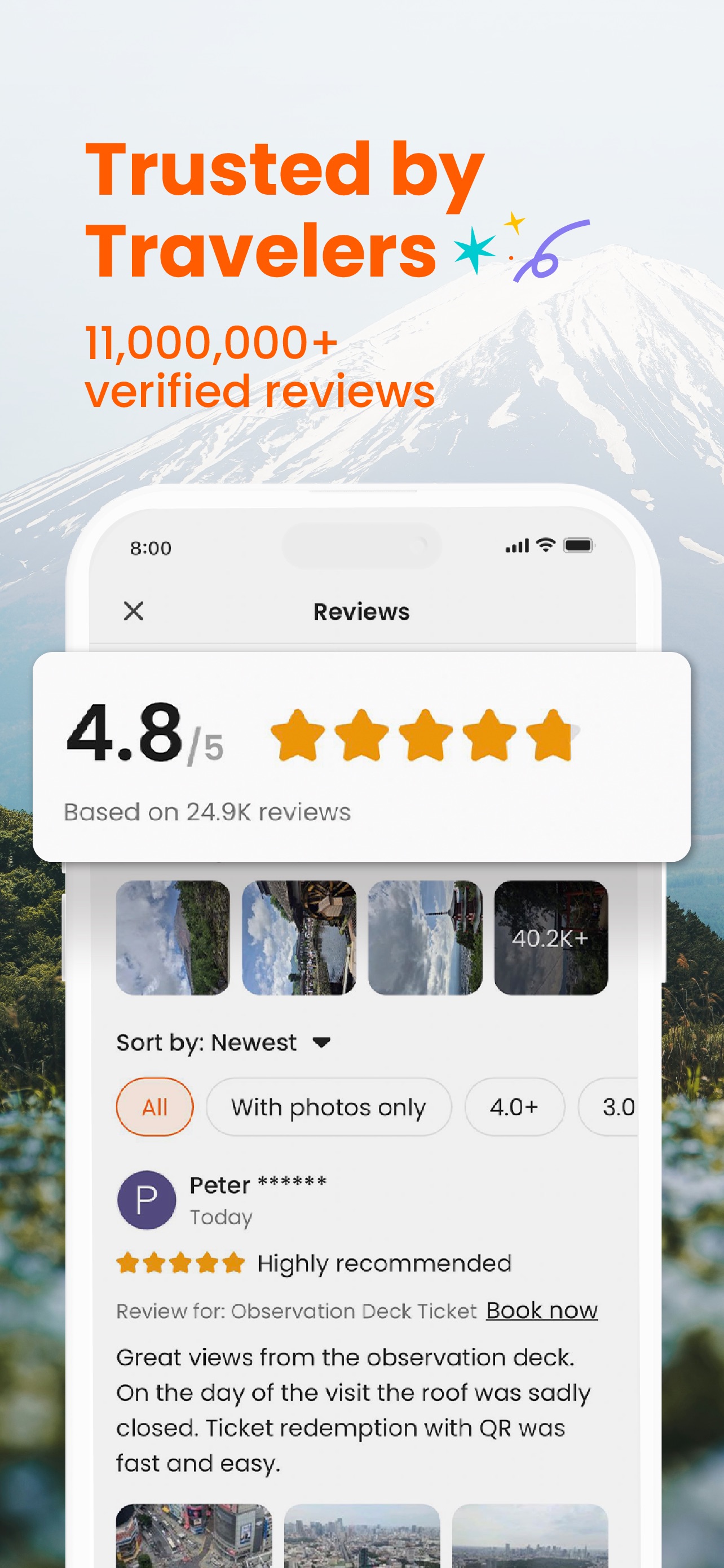 Klook App Store screenshot: Trusted by Travelers
11,000,000+ verified reviews