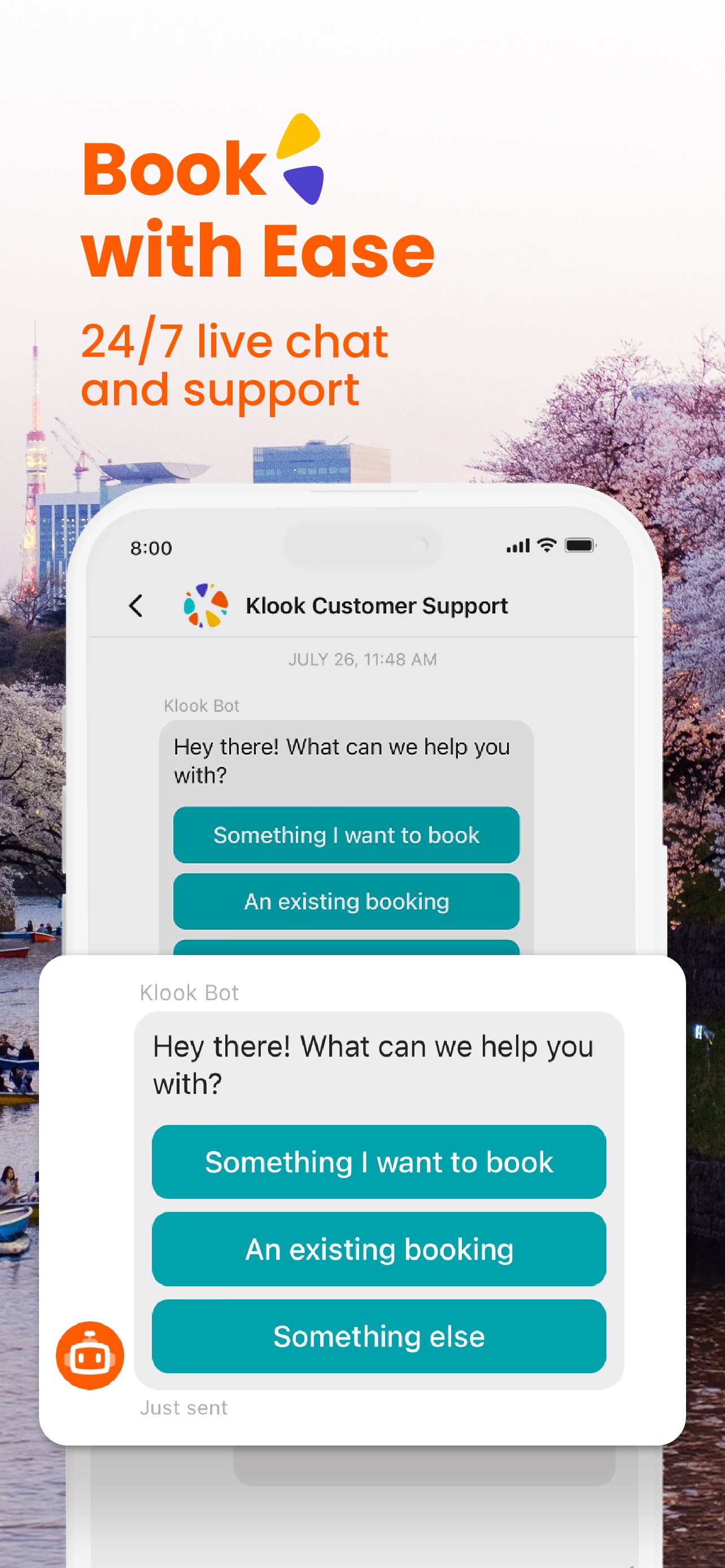 Klook App Store screenshot 6: Book with Ease
24/7 live chat and support
