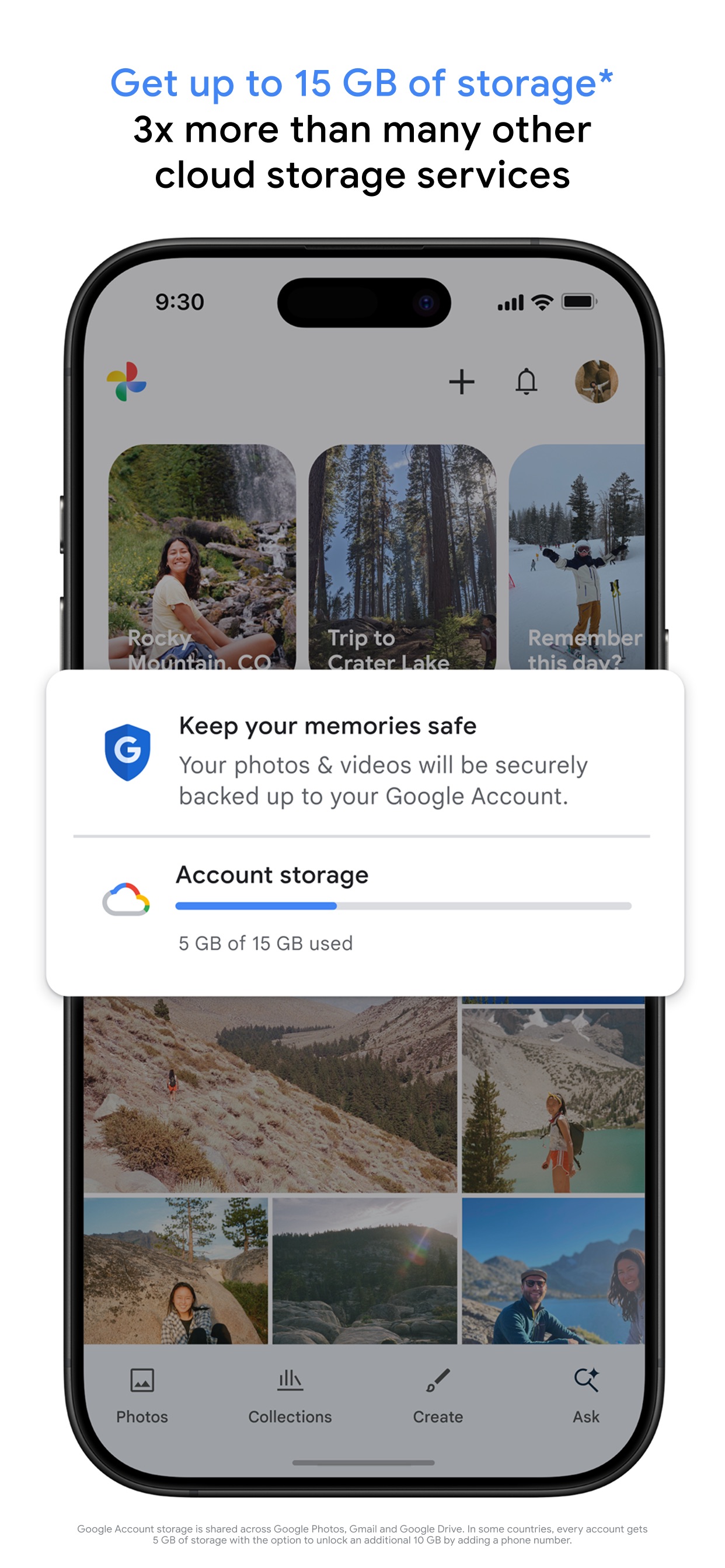Google Photos App Store screenshot: Get up to 15 GB of storage* 3x more than many other cloud storage services