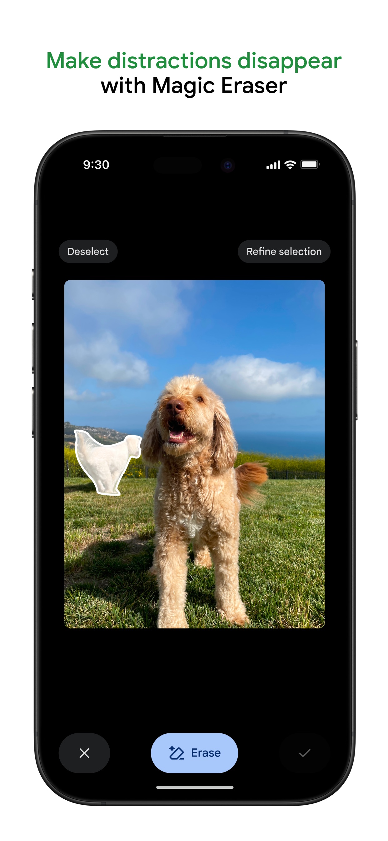 Google Photos App Store screenshot: Make distractions disappear with Magic Eraser