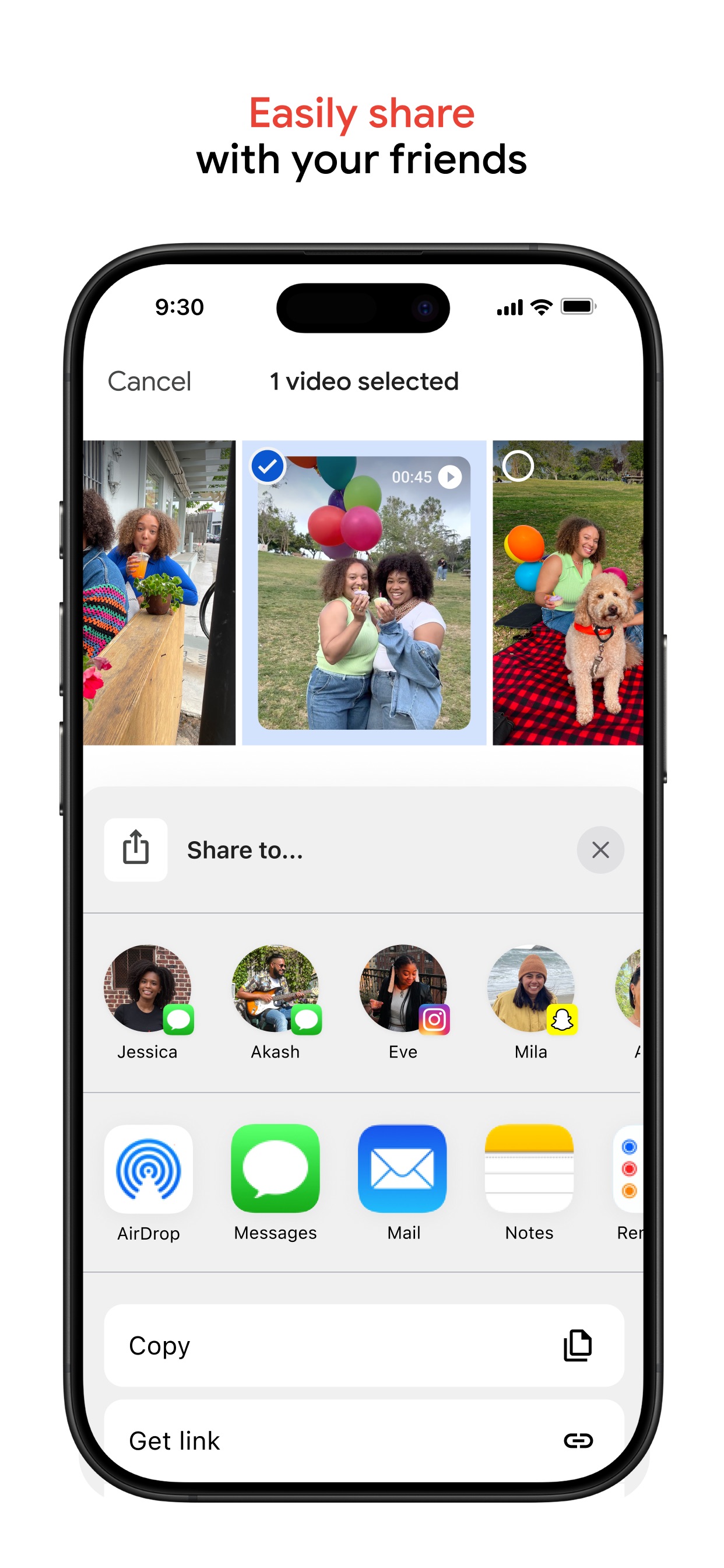 Google Photos App Store screenshot: Easily share with your friends