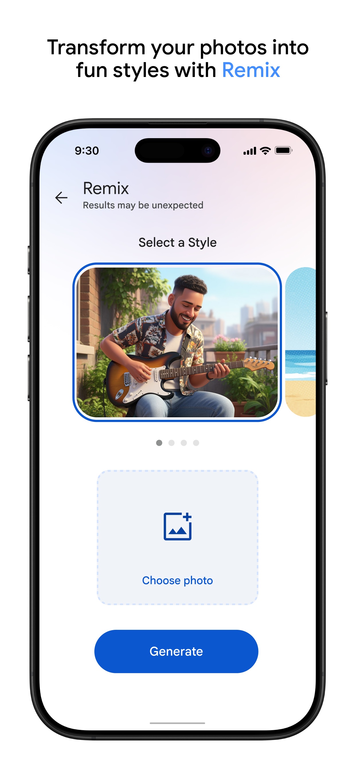 Google Photos App Store screenshot 7: Transform your photos into fun styles with Remix