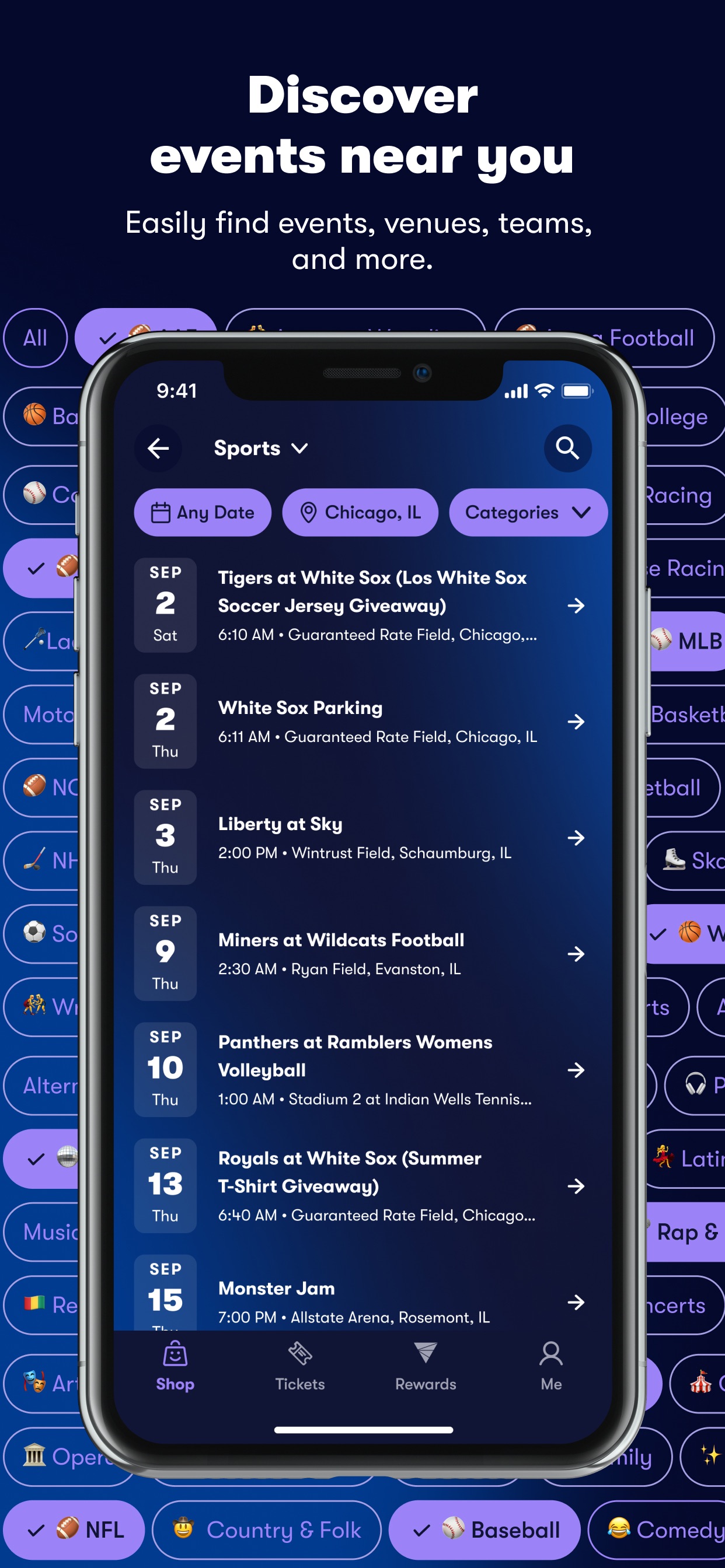 Vivid App Store screenshot 5: Discover events near you Easily find events, venues, teams, and more.