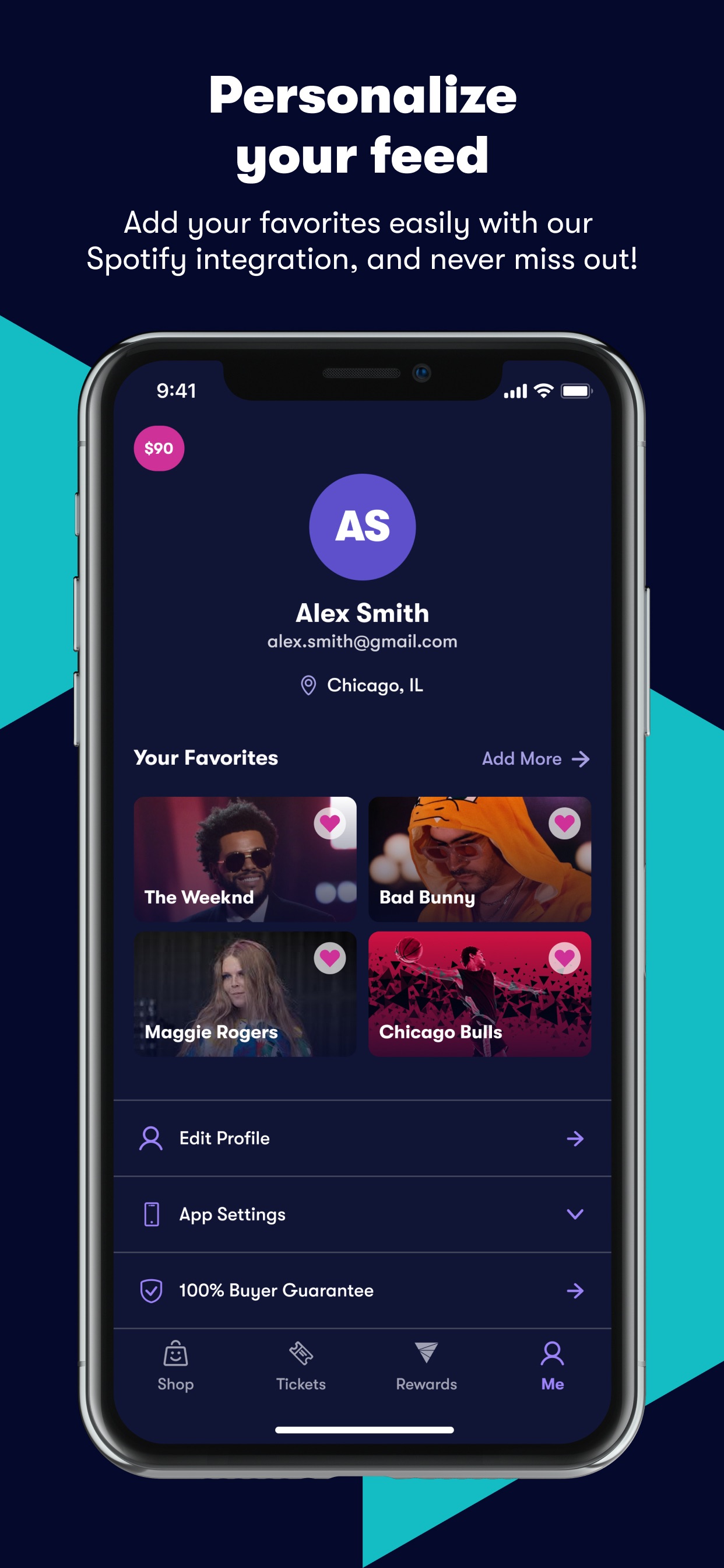 Vivid App Store screenshot 6: Personalize your feed Add your favorites easily with our Spotify integration, and never miss out!