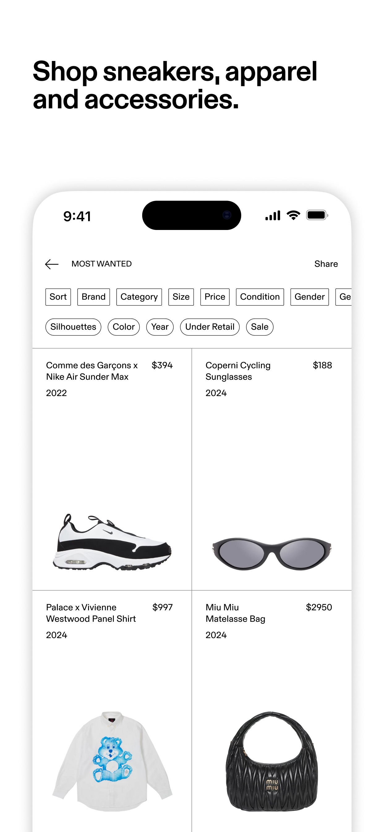 GOAT App Store screenshot: Shop sneakers, apparel and accessories.