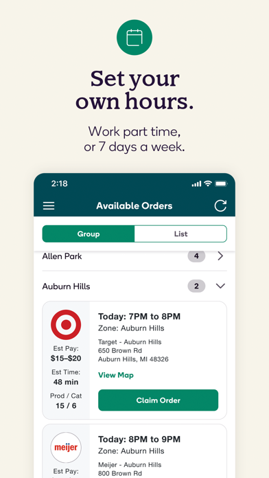 Shipt App Store screenshot: Set your own hours.
Work part time, or 7 days a week.