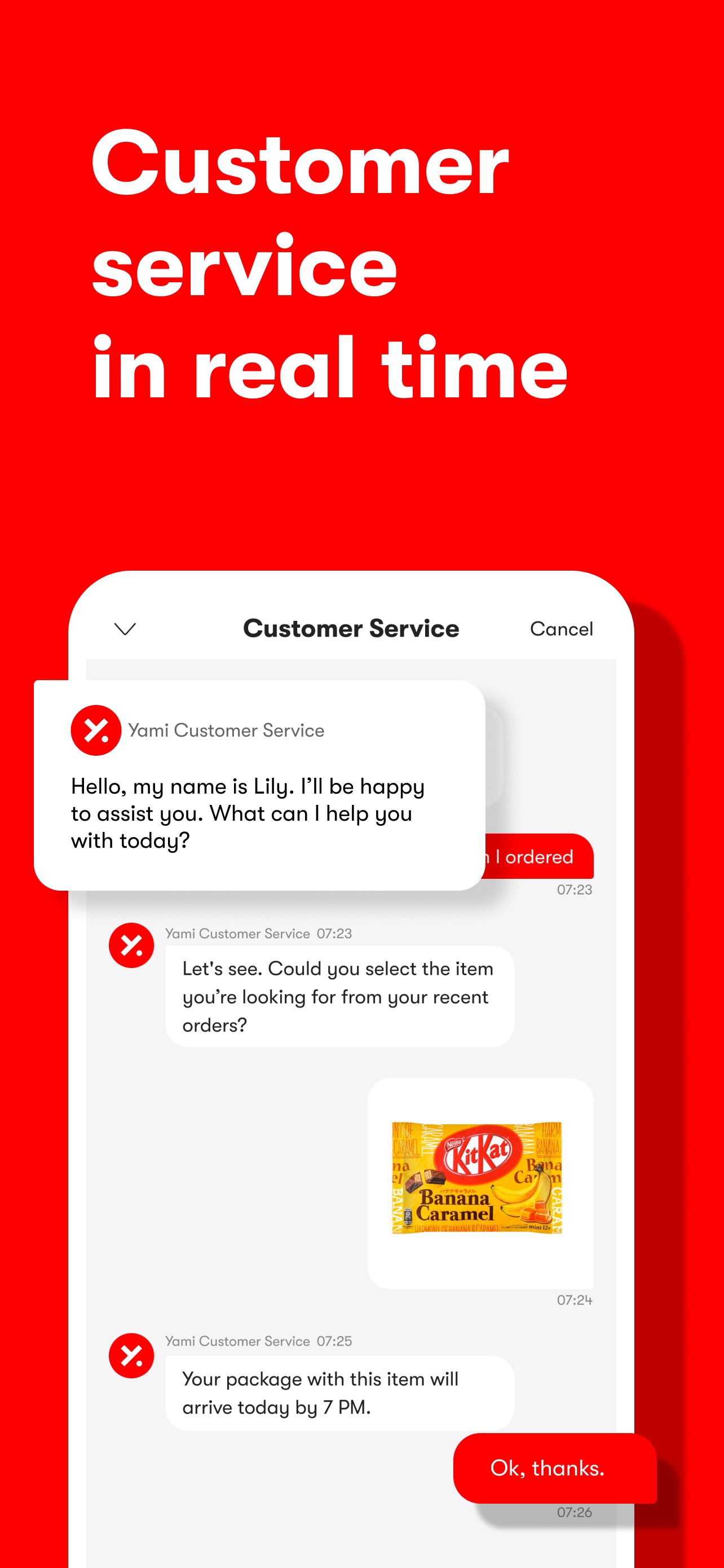 Yami App Store screenshot 7: Customer service in real time
