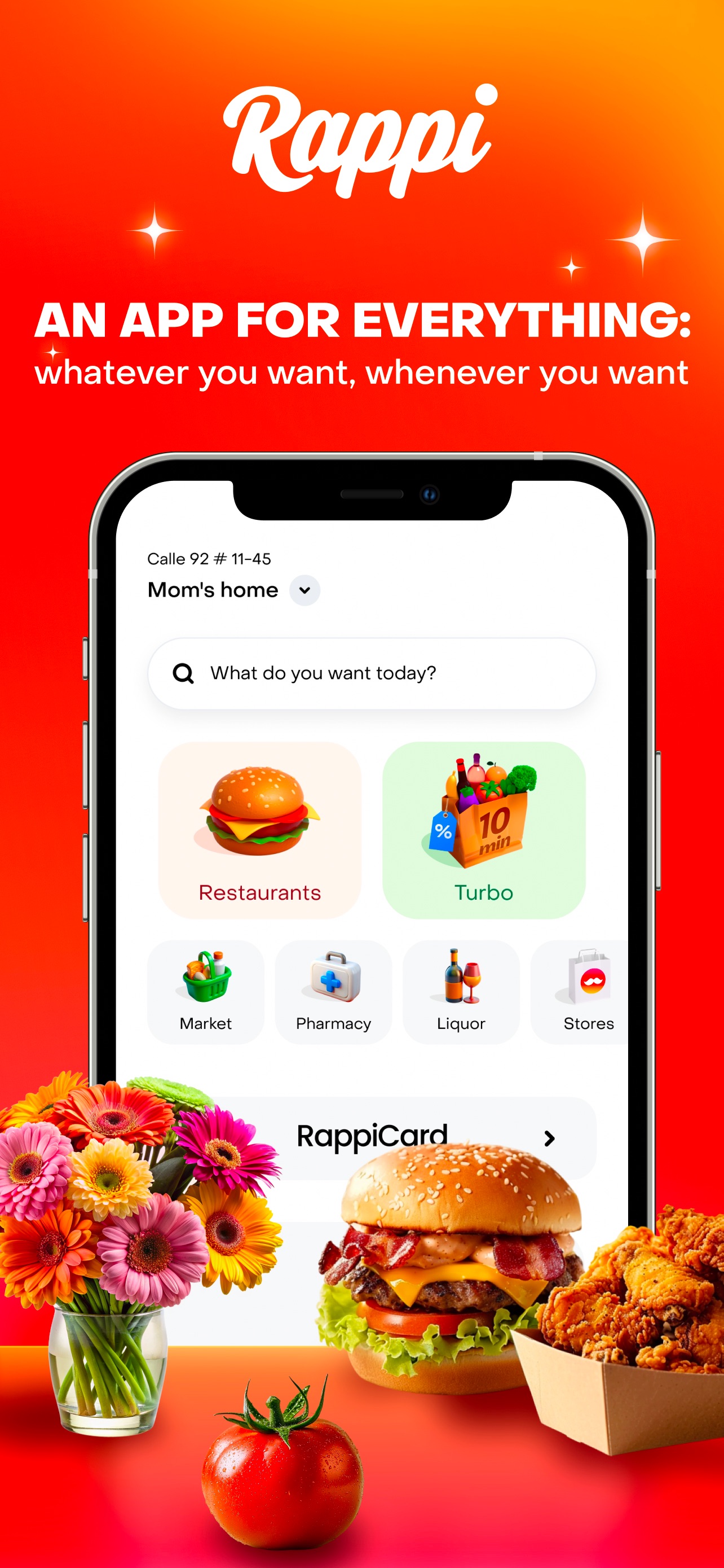 Rappi App Store screenshot: AN APP FOR EVERYTHING: whatever you want, whenever you want