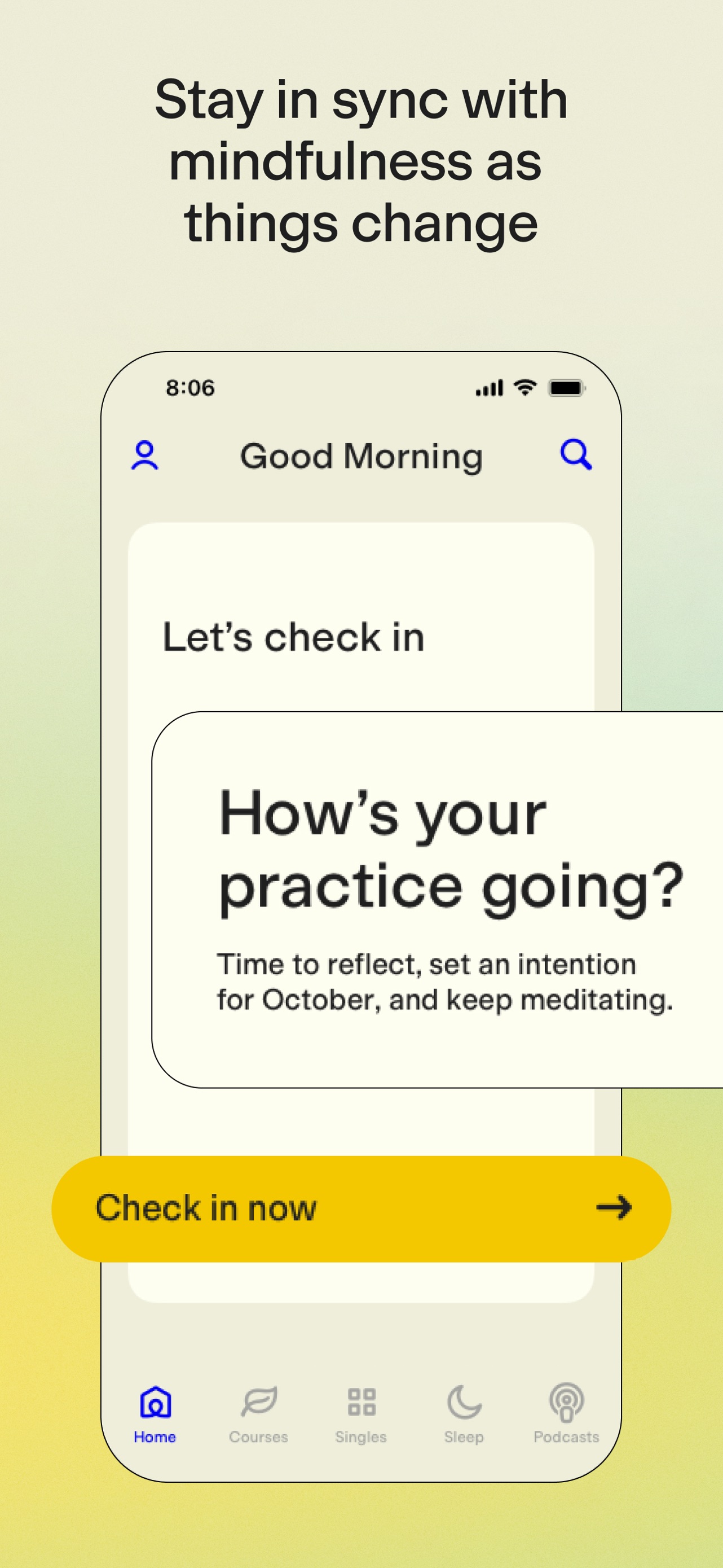 Ten Percent Happier App Store screenshot: Stay in sync with mindfulness as things change