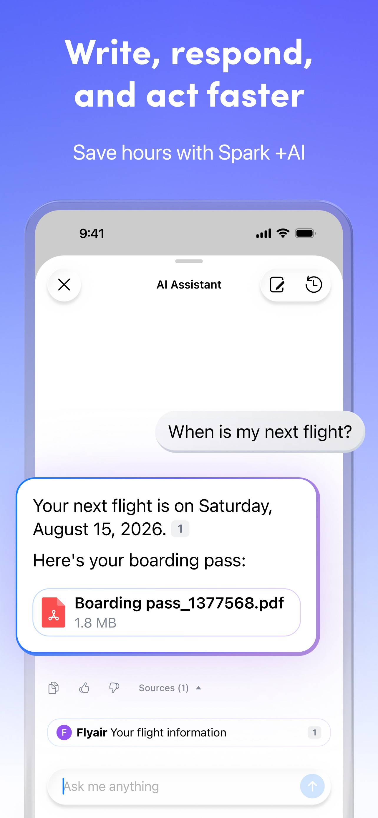 Spark Mail App Store screenshot: Write, respond, and act faster
Save hours with Spark +AI