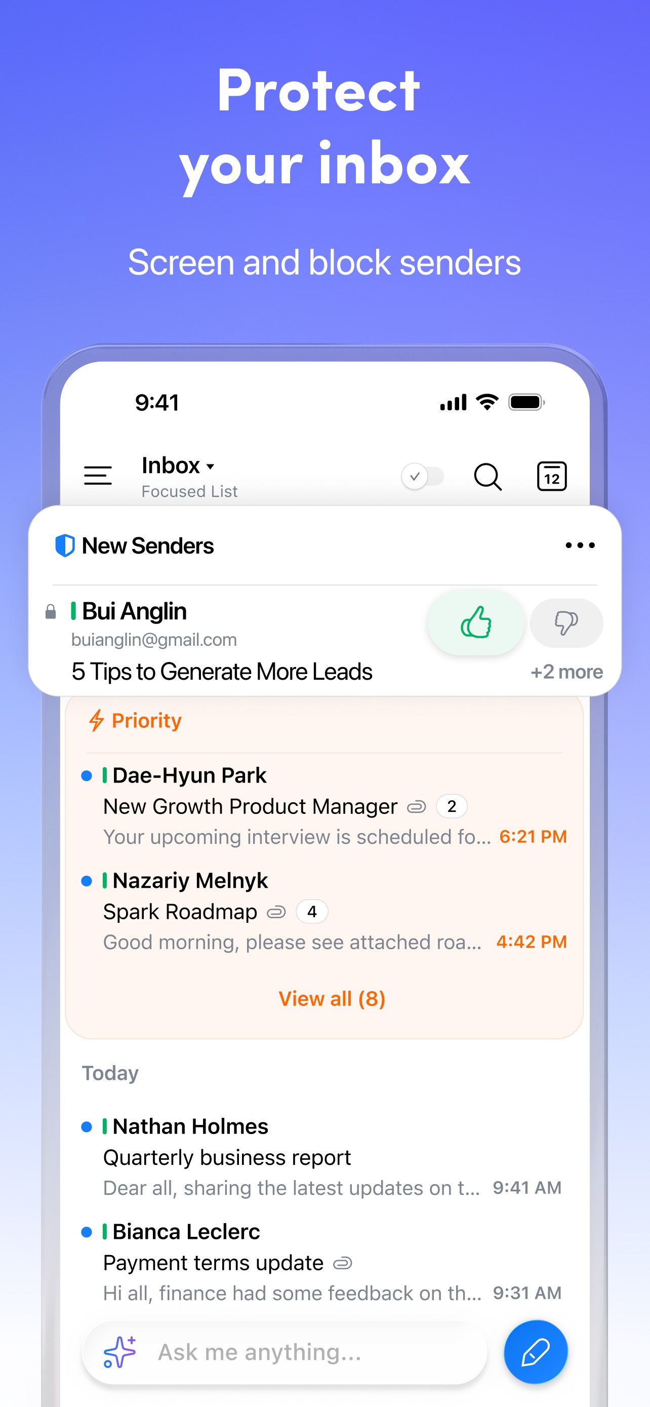 Spark Mail App Store screenshot: Protect your inbox
Screen and block senders